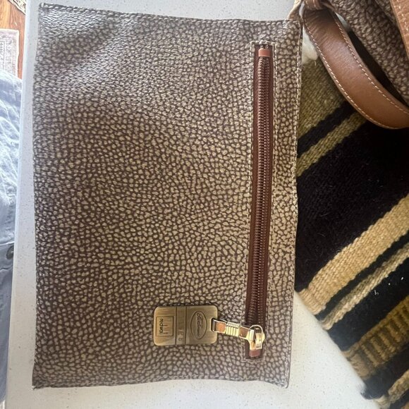 Borbonese Bucket Bag Leather/ Canvas Drawstring w/Pouch Vintage 1980 Italy - Picture 8 of 10